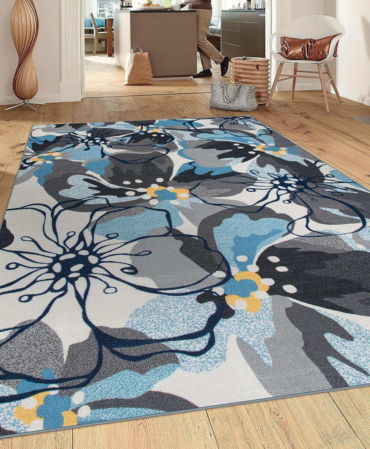 Rugshop Gray Large Floral Non-Slip Area Rug for Any Room