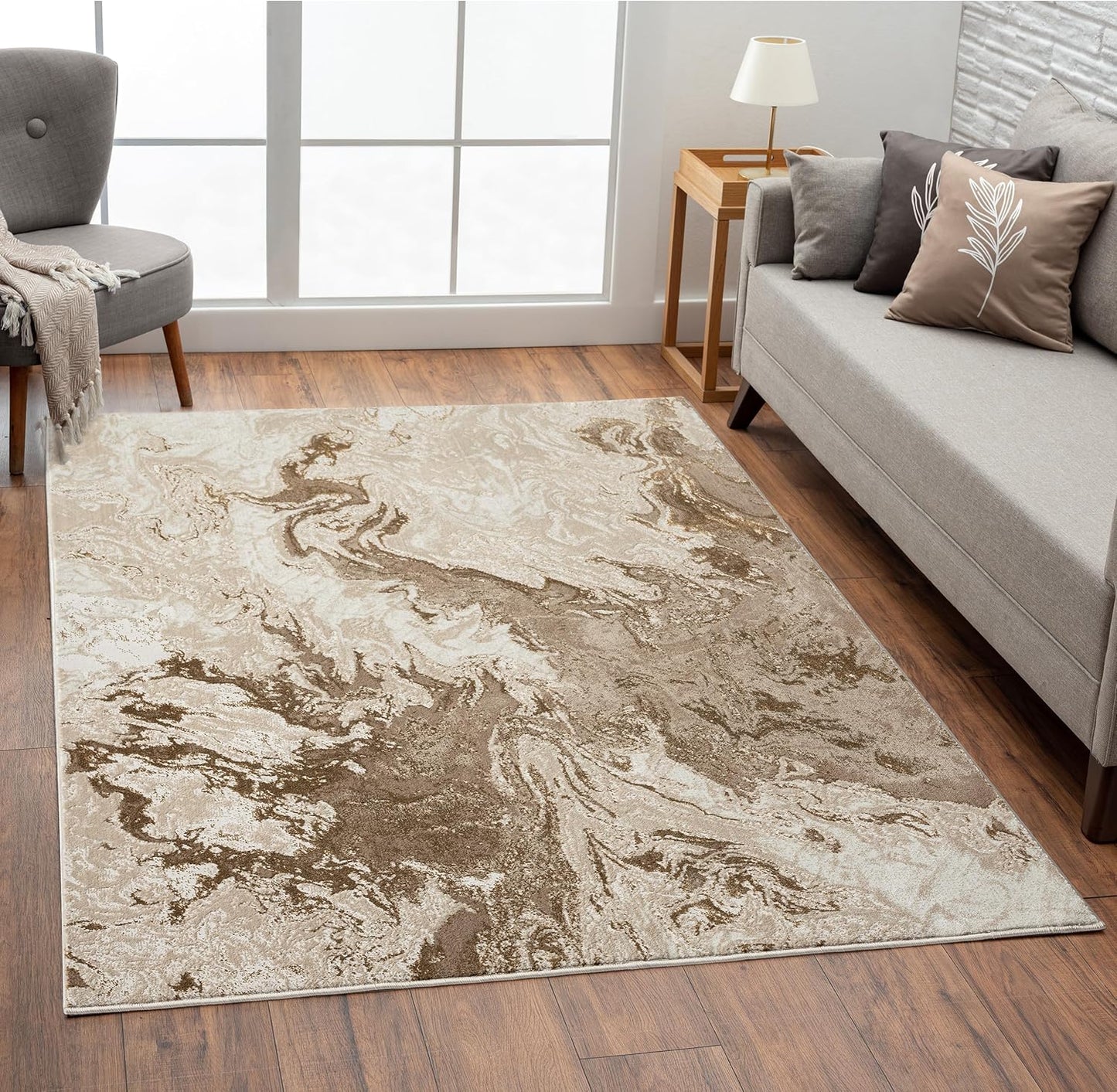 LUXE WEAVERS Marble Swirl Abstract Area Rug in Beige 4x5