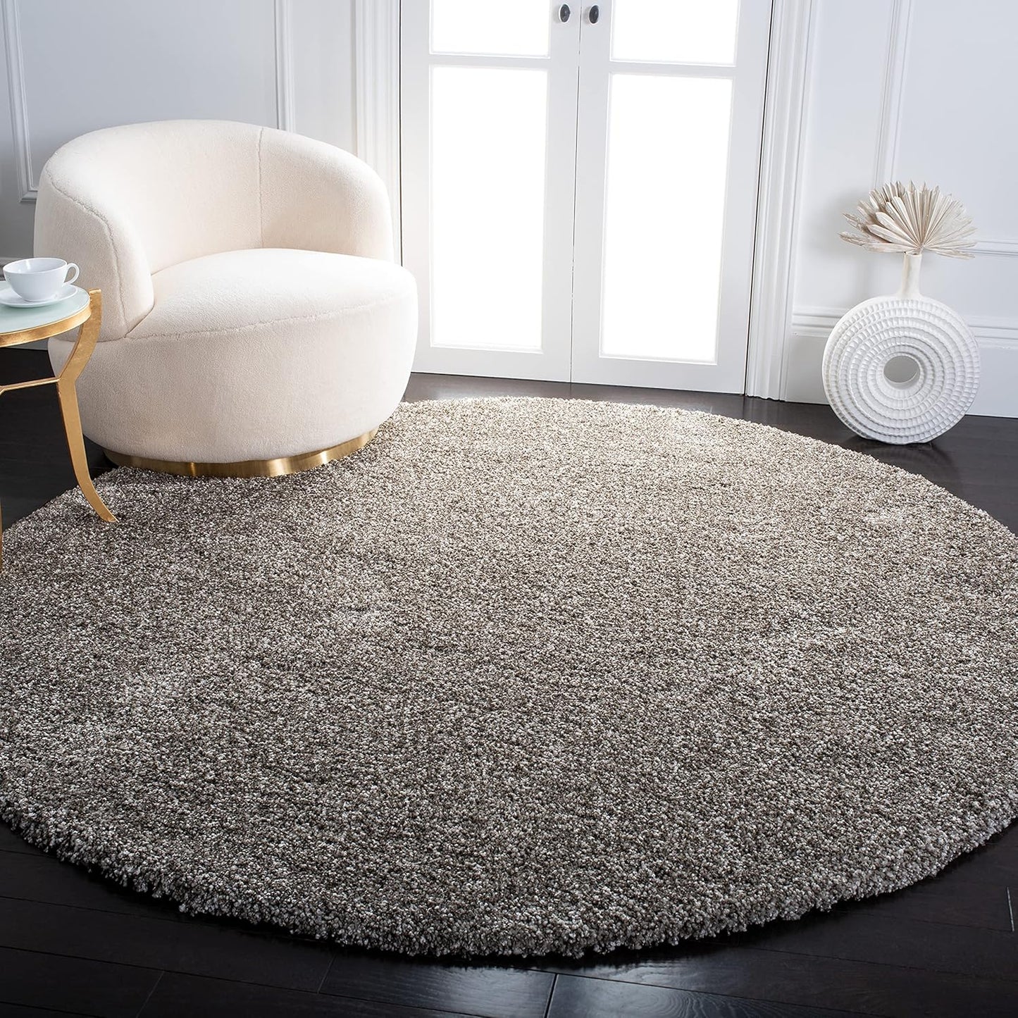 SAFAVIEH Milan Shag Collection 7ft Round Grey Plush Area Rug
