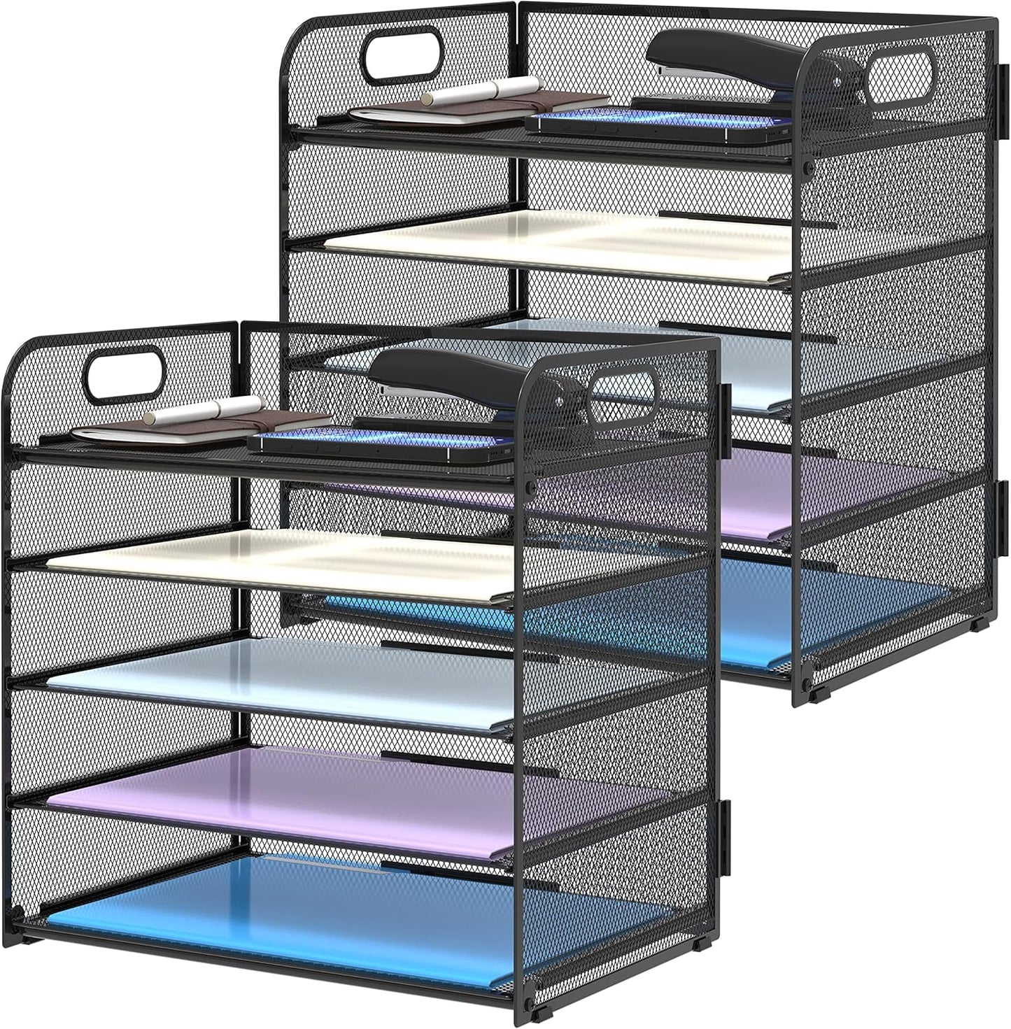 2 Pack 5-Tier Desk Organizer with Handle for Office and Home