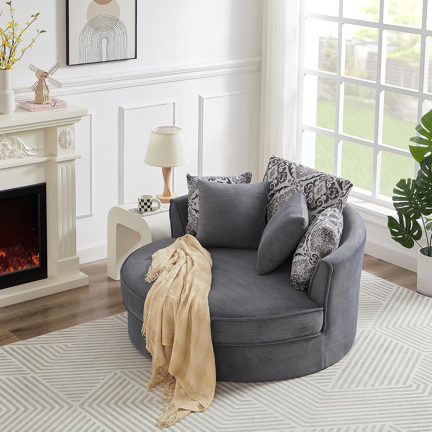 360 Swivel Accent Chair, Cozy Corduroy Upholstery