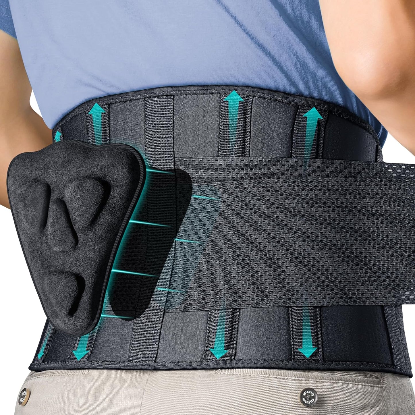 FEATOL Back Brace for Men with 3D Silicone Pad for Pain Relief