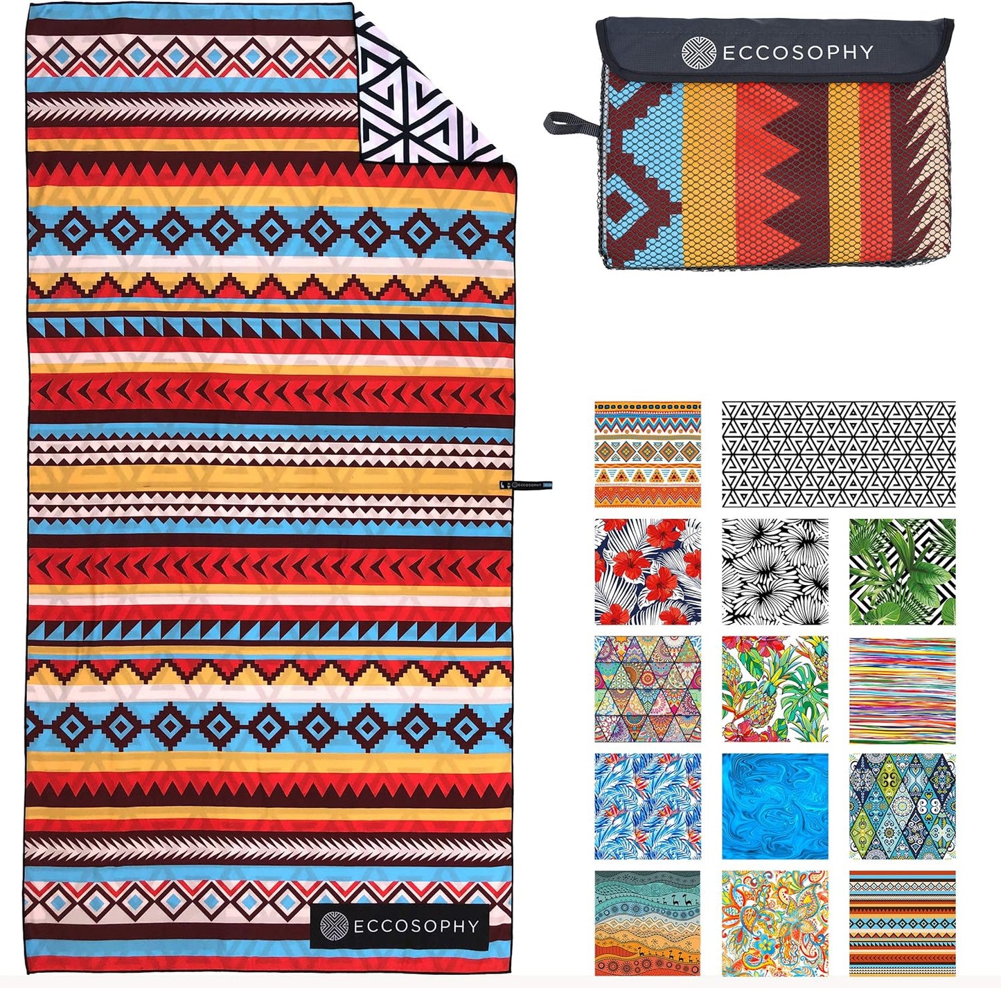 ECCOSOPHY Microfiber Beach Towel - Quick Dry and Sand Free