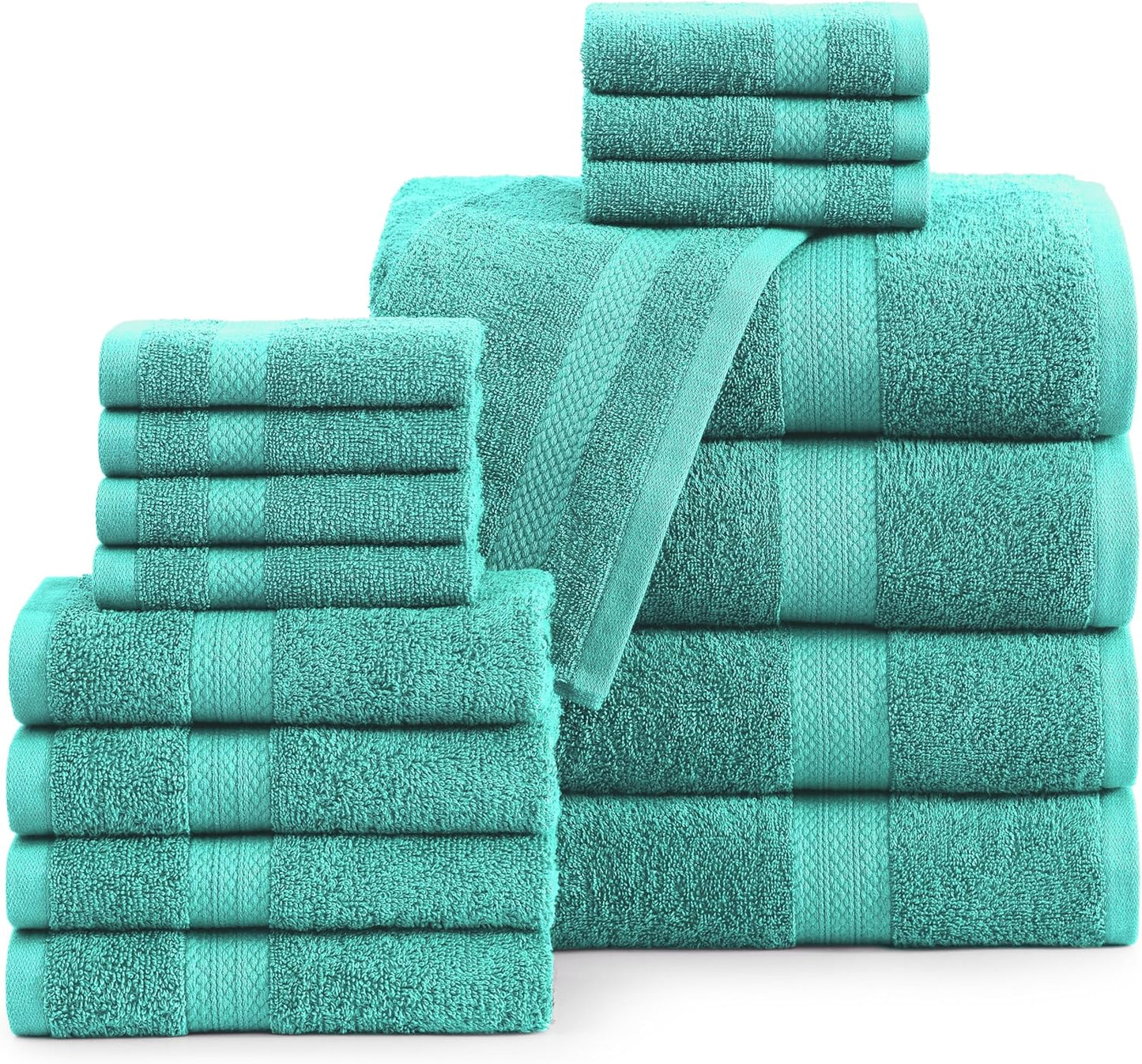 100% Cotton Luxury Bathroom Towel Set - 16 Pieces in Teal