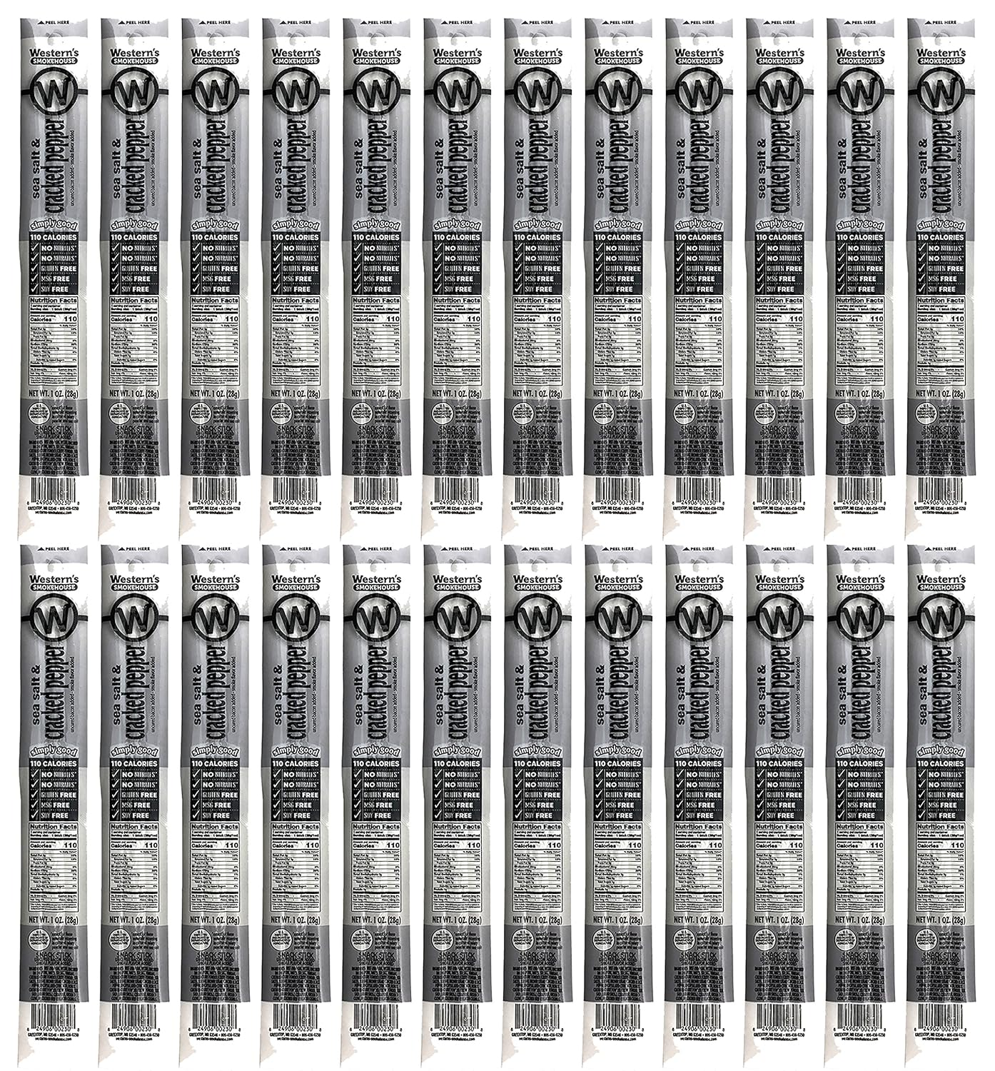 Sea Salt & Cracked Pepper Jerky Meat Sticks - 24 Pack