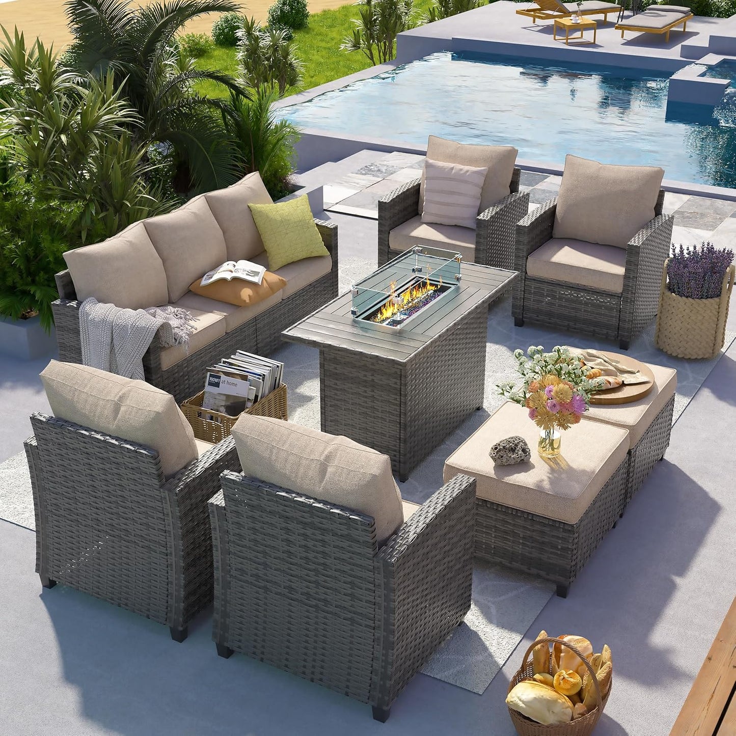 UDPATIO Outdoor Furniture Set with Fire Pit Table for Comfort