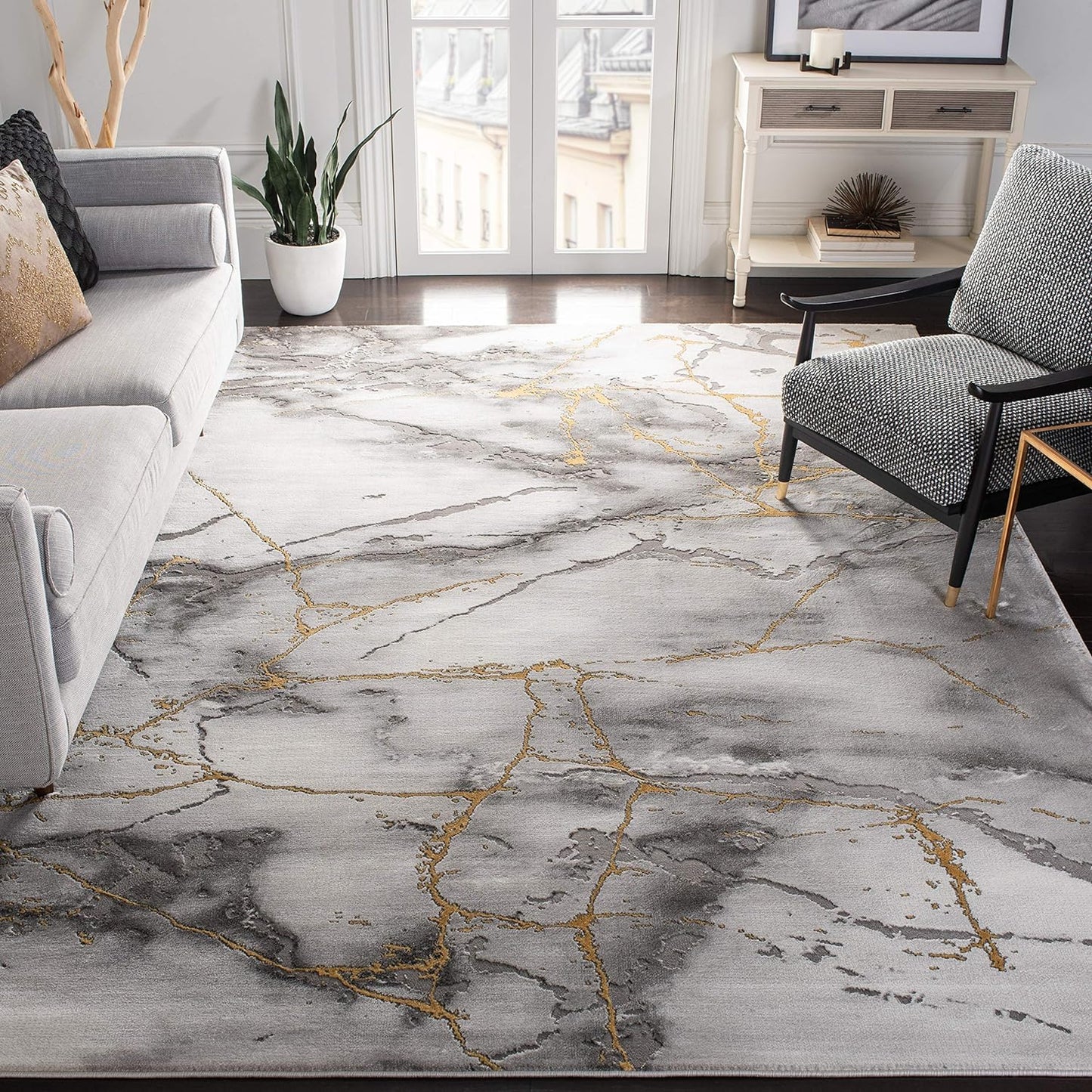 Safavieh Modern Abstract Area Rug - Non-Shedding, Easy Care, High Traffic 8'x10' Grey/Gold