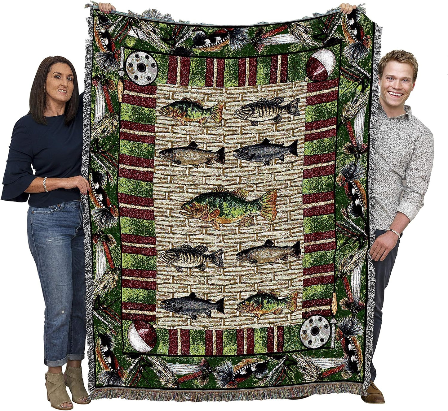Gone Fishing Blanket - USA-Made Cotton Tapestry Throw