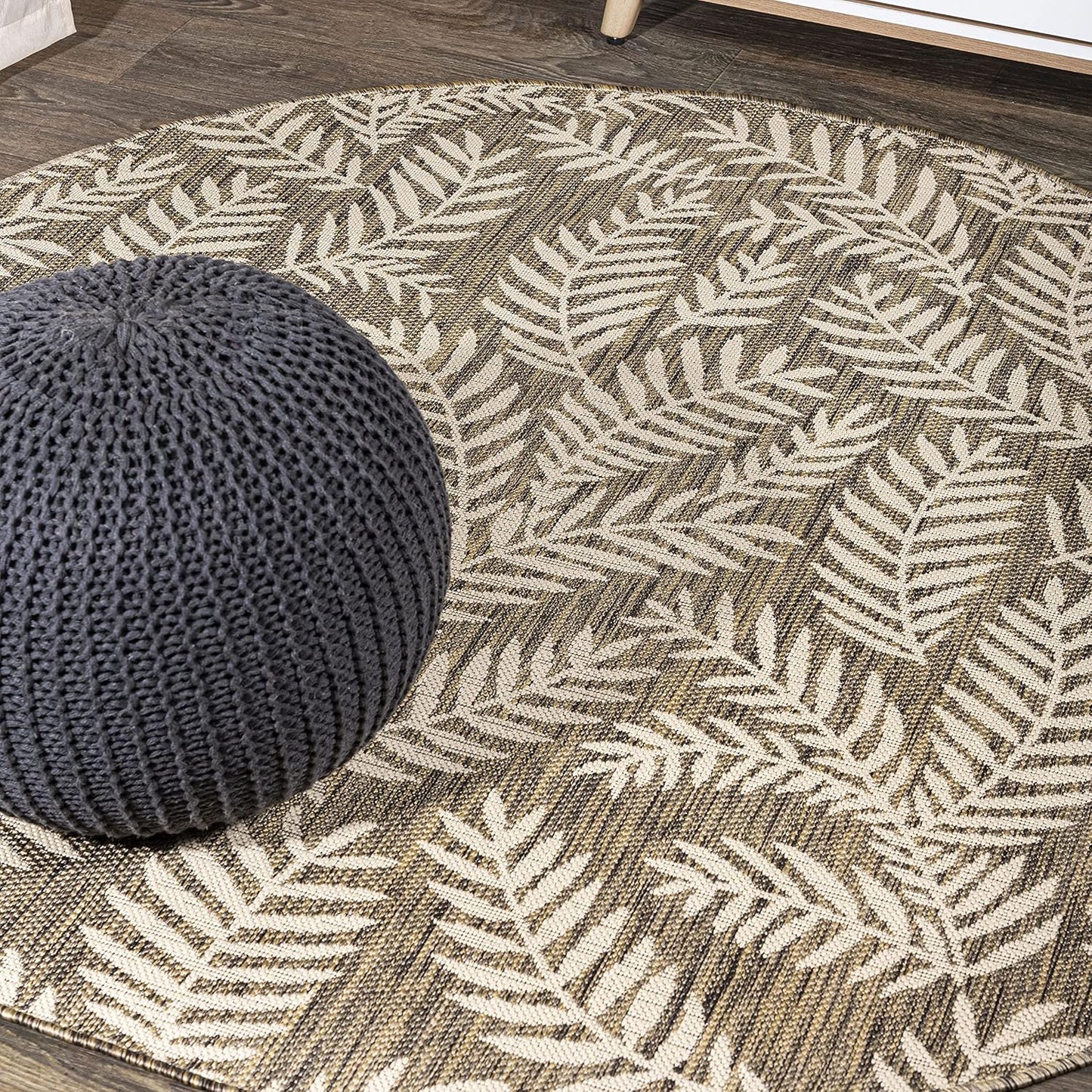JONATHAN Y Palm Frond Indoor Outdoor Round Area Rug for Patio