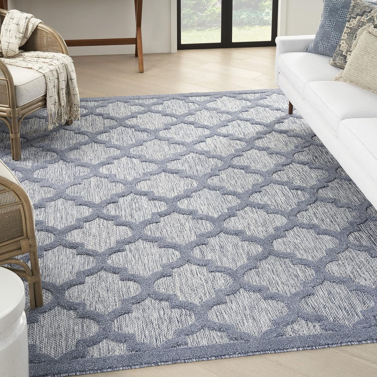 Nourison Home Easy Care Moroccan Denim Blue Area Rug for Any Space