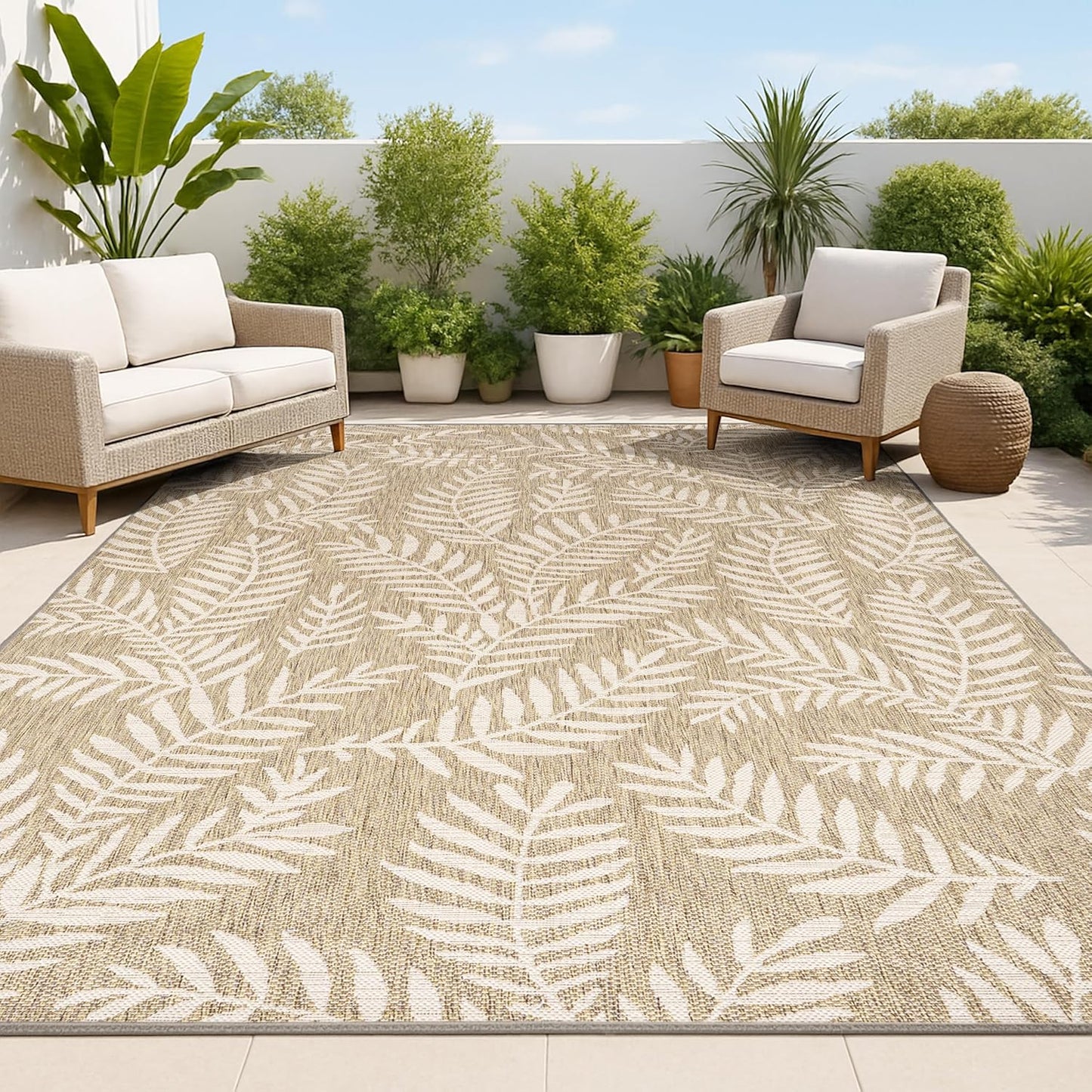 JONATHAN Y Palm Frond Indoor Outdoor Area Rug for High Traffic