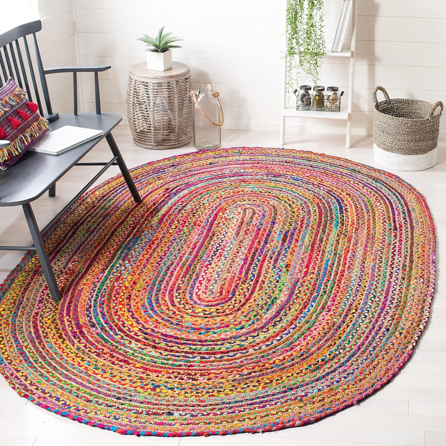 Handmade Jute & Cotton Area Rug 6x9 Oval - Cape Cod Collection