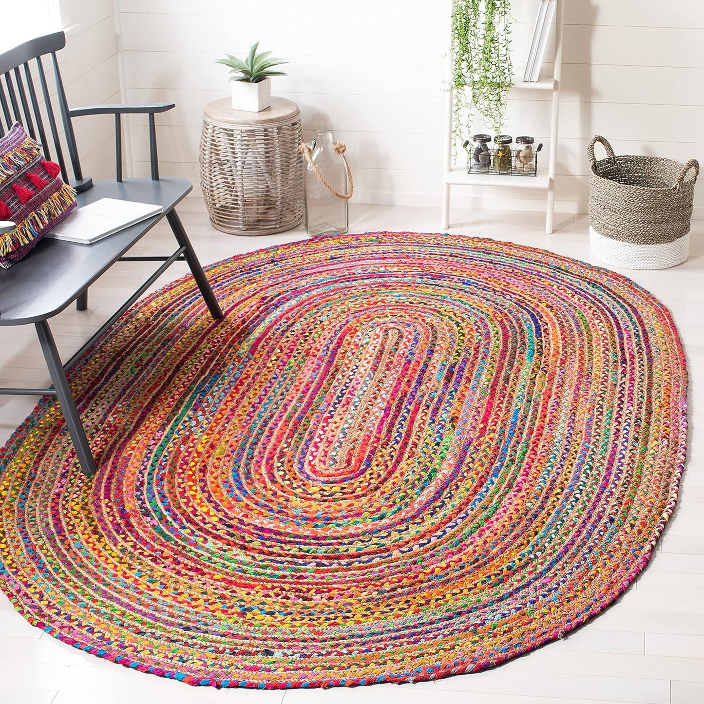Handmade Jute & Cotton Area Rug - Cape Cod Collection Red & Multi