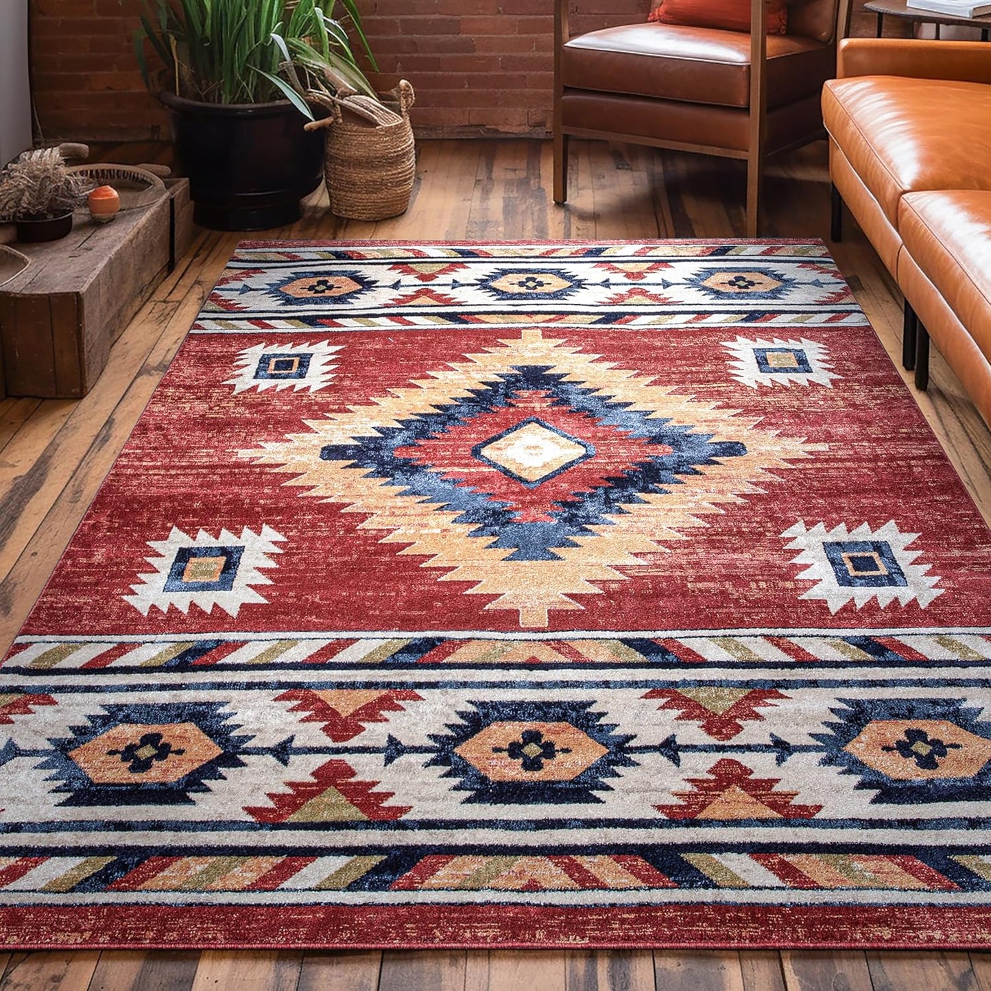 Well Woven Tulsa Lea Crimson Area Rug - Stylish Southwestern Design