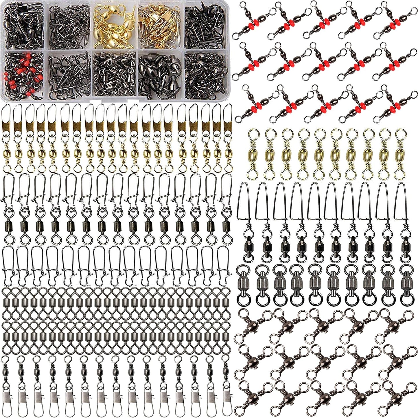 AGOOL 175pcs Fishing Swivels Kit - High Strength Tackle