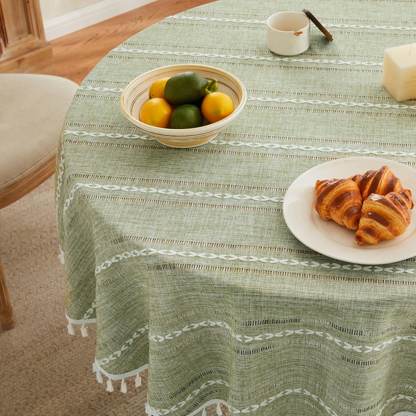 ZeeMart Hemstitched Embroidery Striped Boho Tablecloth 60 Inch