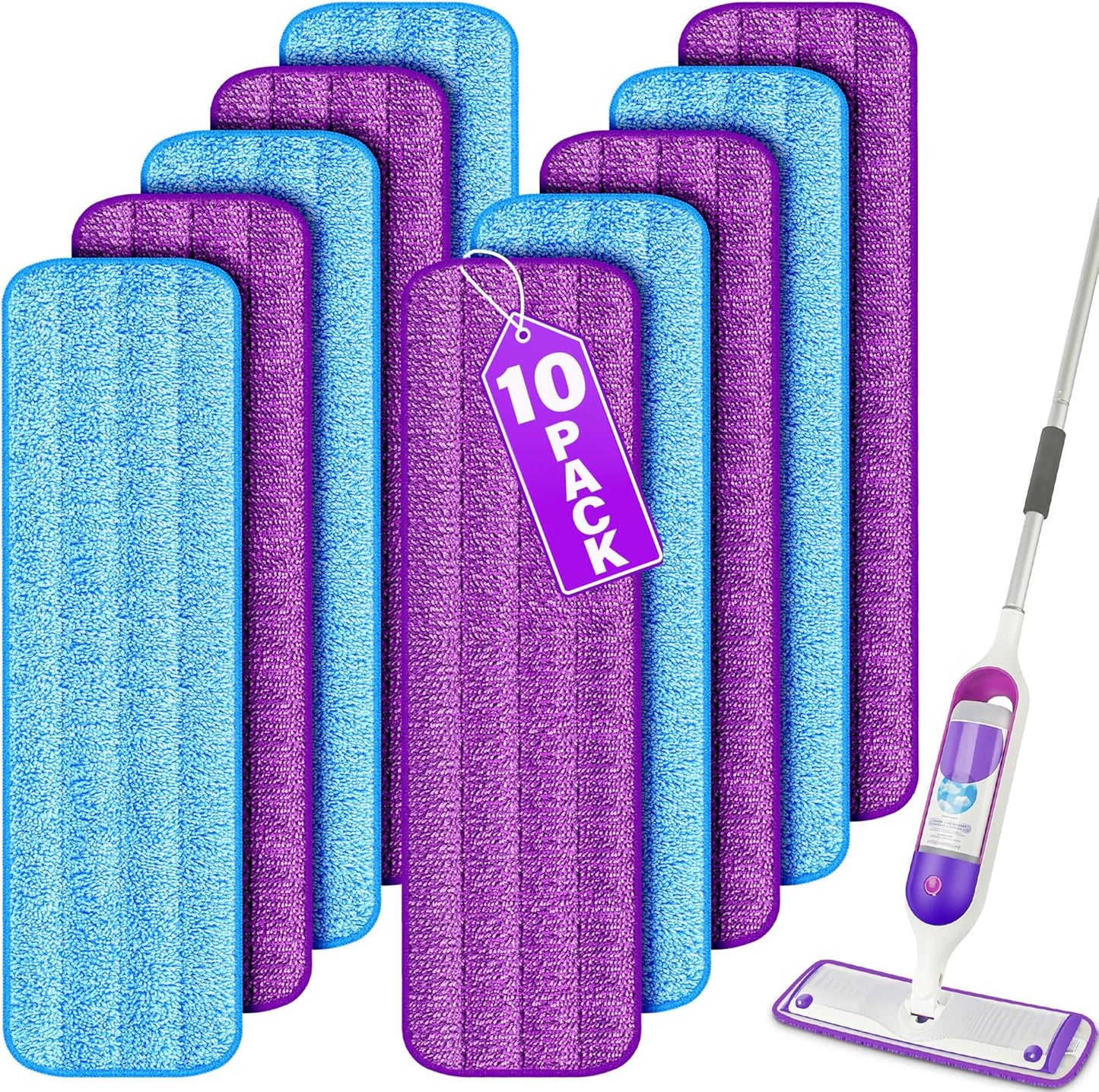 10 Pack Microfiber Mop Pads for Swiffer PowerMop - Machine Washable, All Floor Types