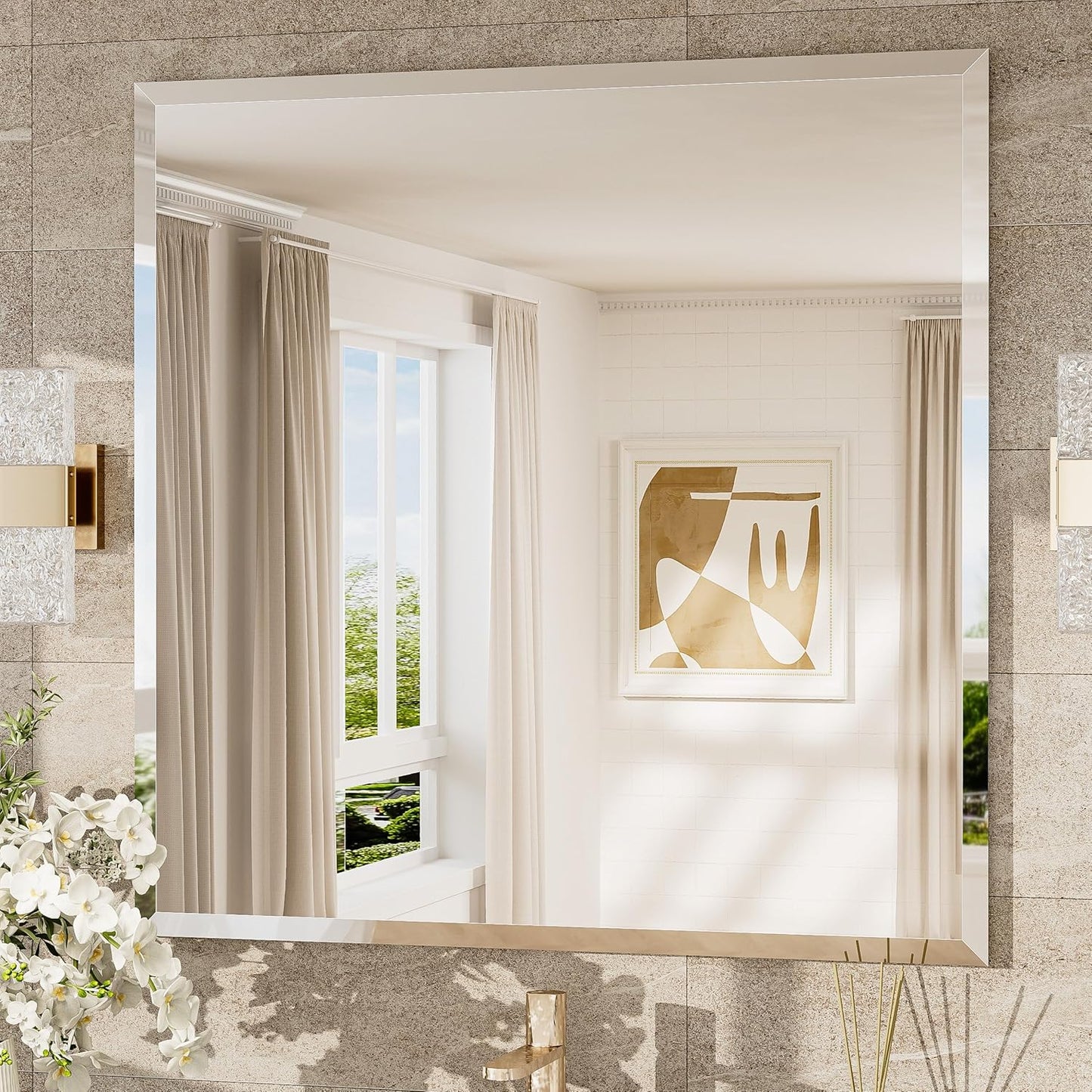 Frameless 36x36 Beveled Bathroom Mirror for Stylish Decor