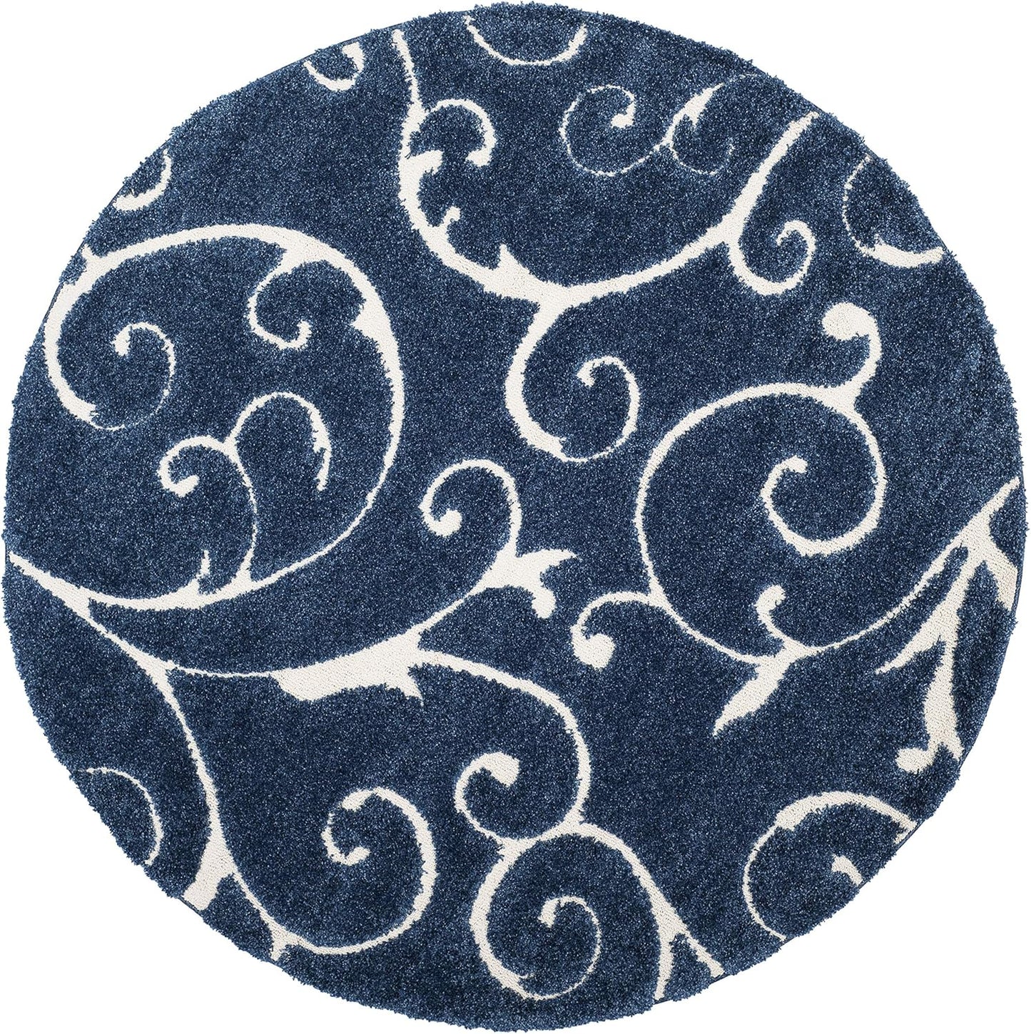 SAFAVIEH Florida Shag Collection 5ft Round Dark Blue Area Rug