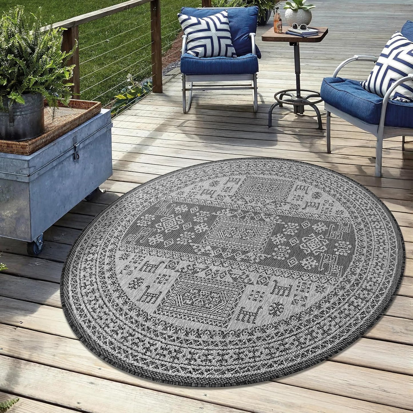 Keen Home Design Terrace Outdoor Round Rug - 8ft Washable Rug