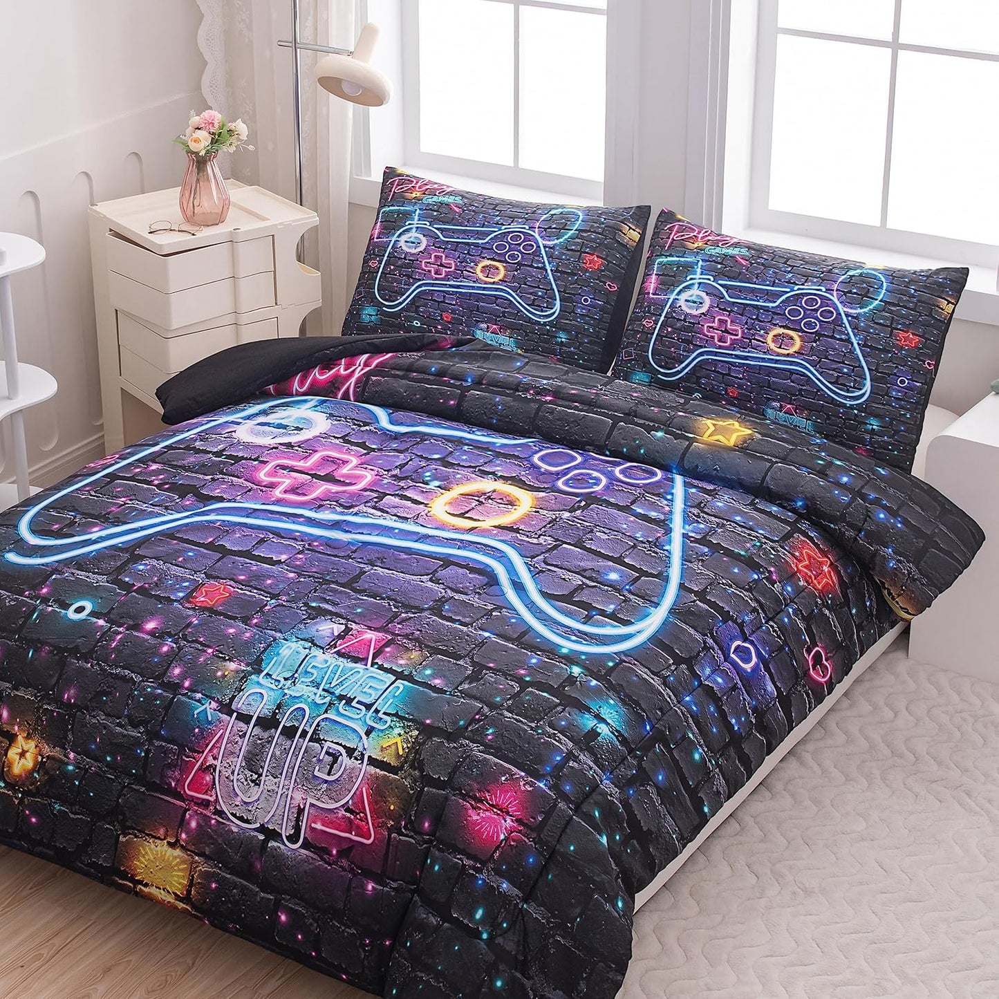NINENINE 5PCS Gaming Bedding Sets for Boys - Twin Comforter Set