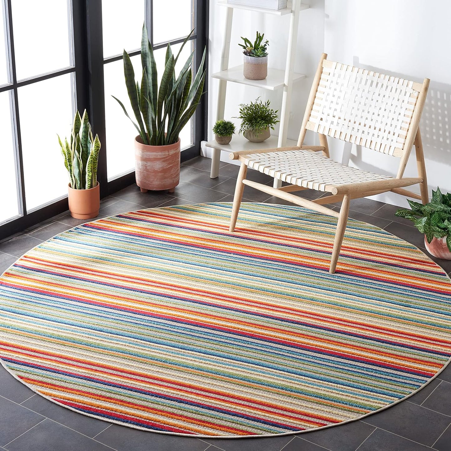 SAFAVIEH Cabana Collection 6ft 7in Round Ivory/Green Area Rug