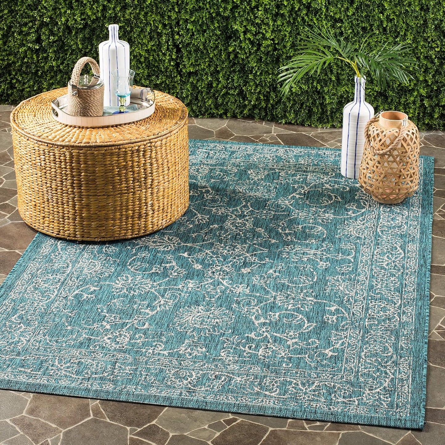 SAFAVIEH Courtyard Collection 5ft 3in x 7ft 7in Turquoise Rug Review