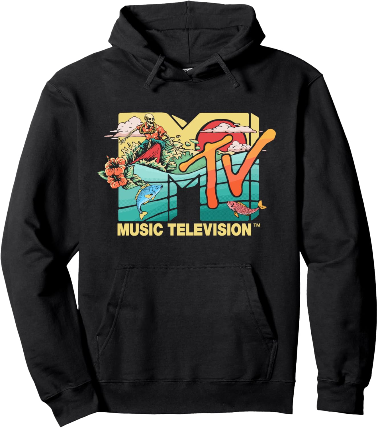 Vintage Surfing Skeleton Mother Ocean MTV Logo Pullover Hoodie