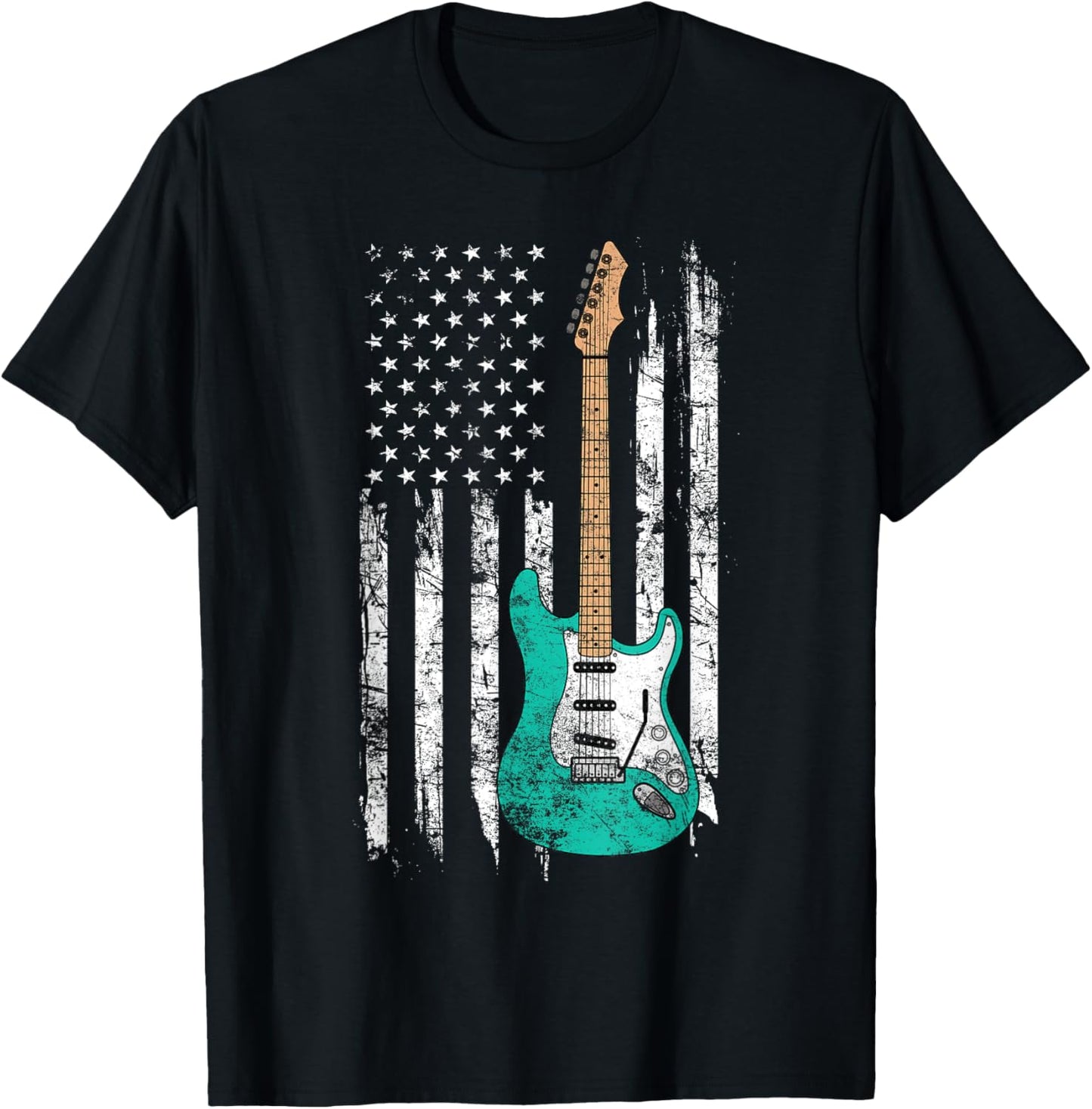 American Flag Guitar Tee - Retro Style
