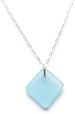 Sea Glass Delicate Diamond Pendant - Unique Handcrafted Jewelry