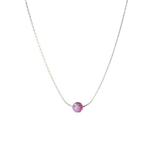 Pink Opal Bead Necklace for Women - Dainty Silver Jewelry