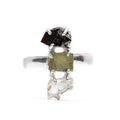 Moldavite, Herkimer & Black Tourmaline Ring - Natural Gemstone