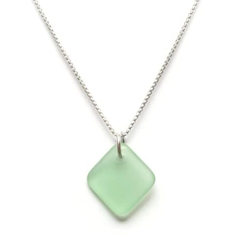 Sea Glass Delicate Diamond Pendant with Sterling Silver Chain