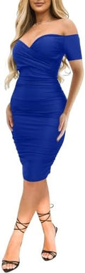 Ekaliy Women's Sexy Off The Shoulder Midi Dress - Ruched