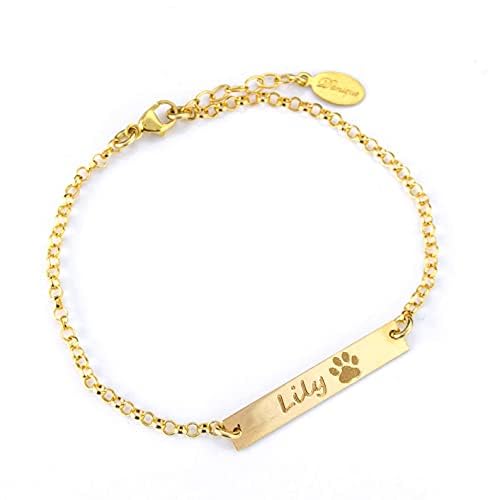 Personalized Pets Name Bar Bracelet with Paw Print for Pet Lovers