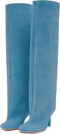 Knee High Boots for Women Faux Suede Wide Calf Square Toe - Stylish 2