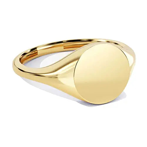 14k Yellow Gold Engraved Signet Ring for Unisex Wear - Stylish Look