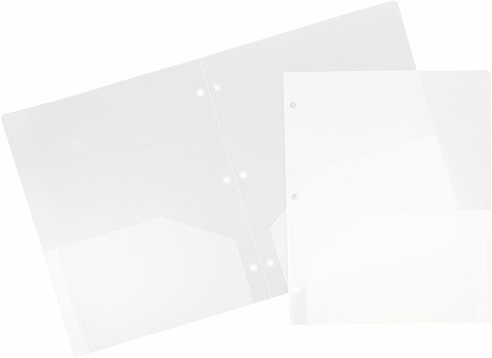 Durable Heavy Duty Plastic 3 Hole Punch Pocket Folders Clear