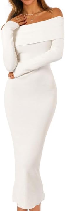 Elegant Off Shoulder Bodycon Sweater Dress for Women 2025