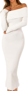 MEROKEETY Off Shoulder Bodycon Sweater Dress - Warm, Form-Flattering