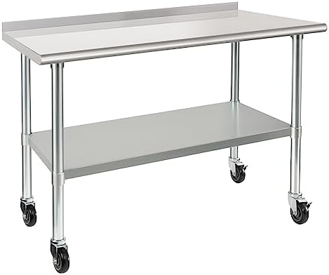 HARDURA Stainless Steel Table 24 x 48 Inches with Wheels for Prep