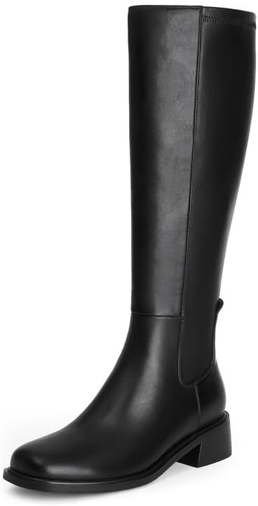 Knee High Boots Women Faux Leather Low Heel Square Toe Style