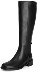 Knee High Boots for Women Faux Leather Stretch Low Heel Square Toe