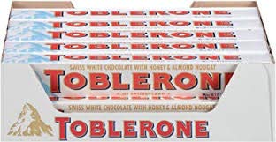 Toblerone Swiss White Chocolate Bars with Honey & Almond Nougat