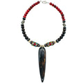 African Maroon Brown Wood Bead and Kobo Bead Necklace - Handcrafted