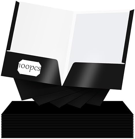 Seajan 100 Pack Black Pocket Paper Folders for School and Office