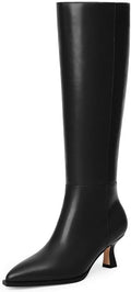 Knee High Boots for Women Kitten Heel Faux Leather - Modatope