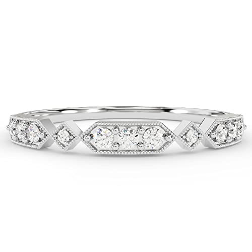 14k Solid Gold Art Deco Vintage Diamond Wedding Band for Women