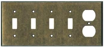 Switch Hits Quad Light Switch Plate Cover in Mottled Antique Brass