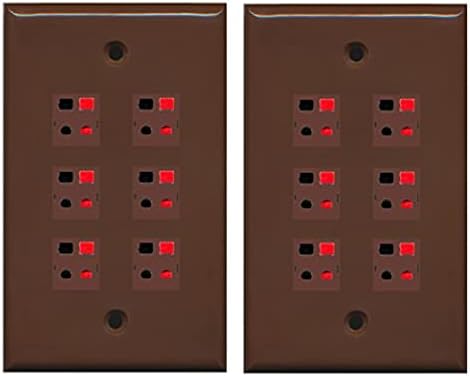 RiteAV 6 Port Speaker Jack Wall Plate for Home Theater - Brown